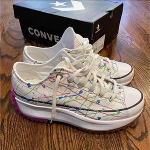 Converse Run Star Hike Low Top Platform Shoes ‘Paint Splatter’ White Pink Green
